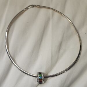 Elegant Silver Necklace with Multicolor Pendant. Reversible Chain